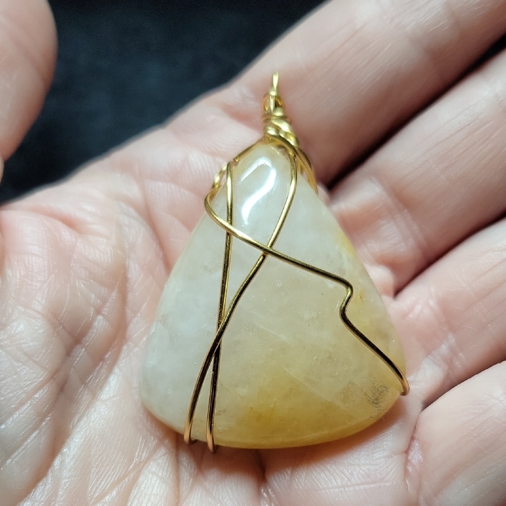 Gold Wire Wrapped Citrine Stone Pendant Necklace